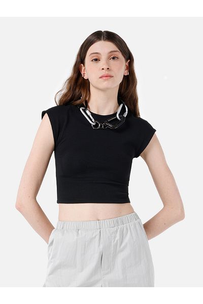 Colin's Slim Fit Round Neck Solid Women's Black Short Sleeve T-Shirt