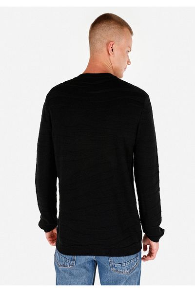 Colin's Pulover negru pentru bărbați, cu gât rotund, jacquard
