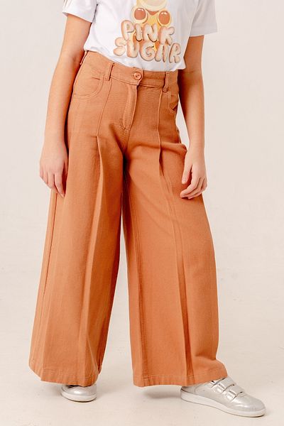 GİYİCEM TEKSTİL Girl's Pleated Wide Linen Trousers 2573