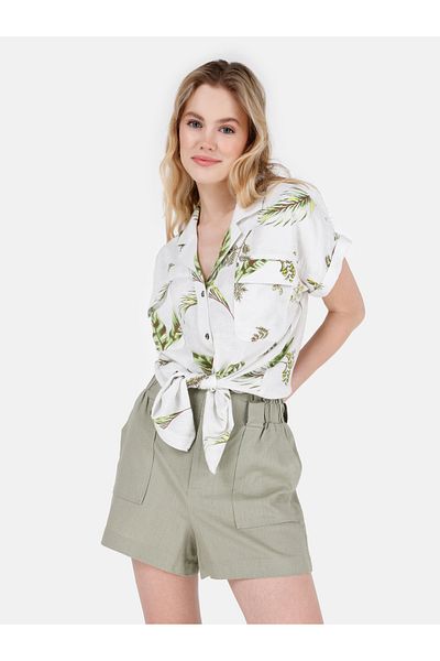 Colin's Regular Fit Shirt Neck Floral Women's Ecru Short Sleeve Shirt