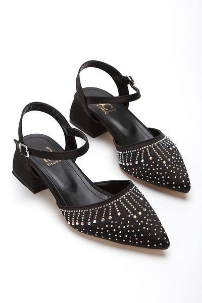 MFT AYAKKABI Stoned Open Back Closed Toe Thick Heeled Stylish Shoes