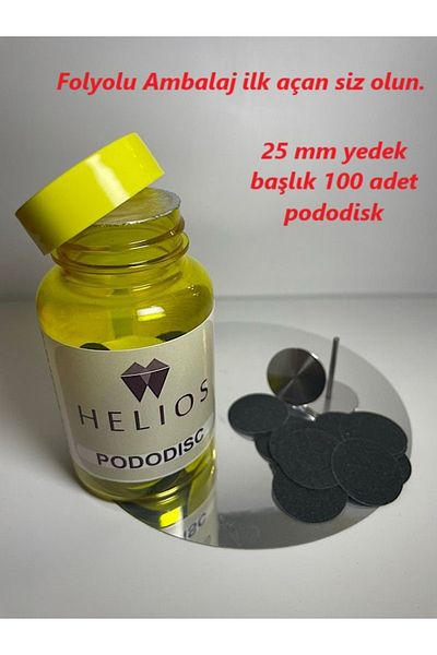 Helios عبوة آمنة من قرص الباديكير Pododisk بفوهة 25 مم و100 قطعة من الأقراص البديلة