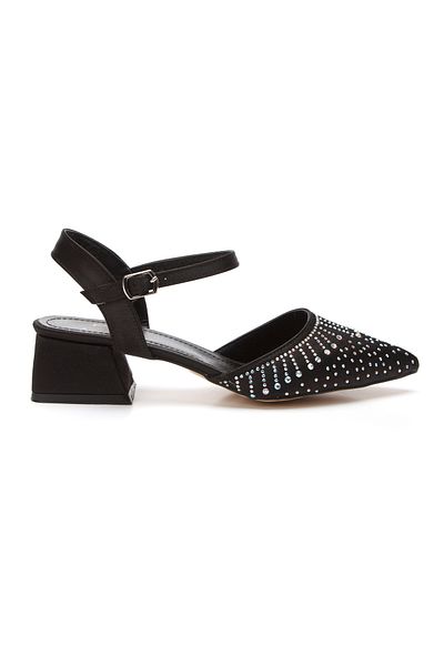 MFT AYAKKABI Stoned Open Back Closed Toe Thick Heeled Stylish Shoes