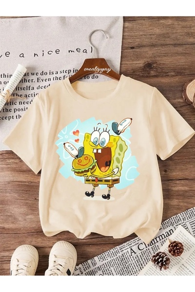 oneagılyazı تي شيرت للأطفال مطبوع عليه همبرغر سبونج بوب مقاس كبير