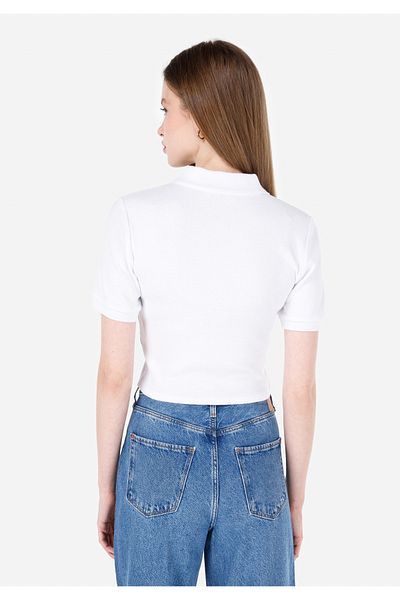 Colin's Tricou alb cu mânecă scurtă pentru femei, cu gât de cămașă slim