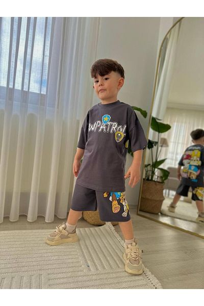 MİNİKO KİDS Boy's Paw Petroleum Modeled Printed Shorts Cotton Suit