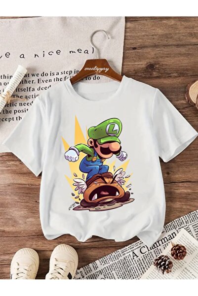 oneagılyazı Green Mario Printed Children's Oversize T-Shirt