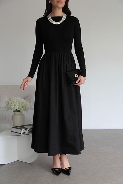 Julidress Black Elastic Waist Maxi Long Length Balloon Dress