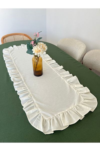 Mirilliahome Βολάν λινό Runner |   Φυσικό Frilly Runner - Κομψό σχέδιο για διακόσμηση επιτραπέζιων σκευών