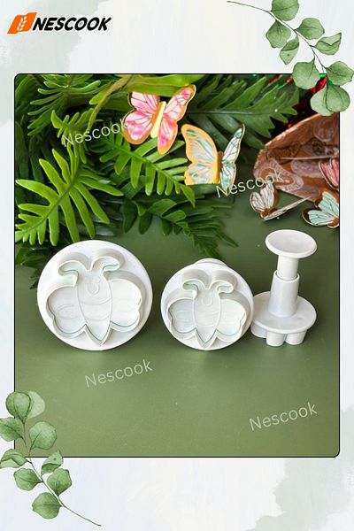 nescook 3 Pieces Little Bee Fudge Cutters Sugar Art Cake Cookie Cutter Decorating Mold