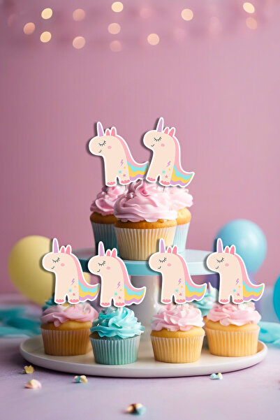 Niksy Design Unicorn Temalı 12 Adet Cupcake Süsü