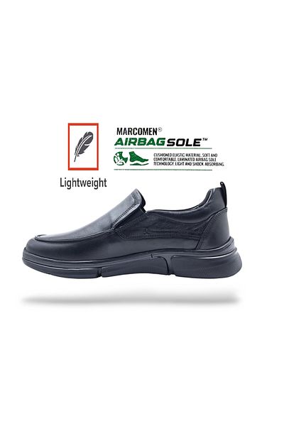 MARCOMEN Genuine Leather Lightweight Design Men's Black Laceless Casual Comfort Shoes
