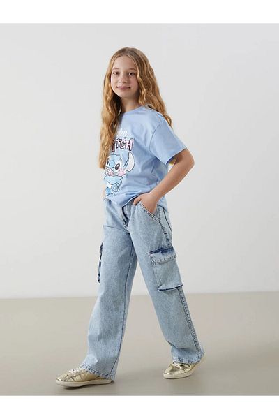 LC Waikiki Pantaloni cargo pentru fete LCW Kids cu talie albastră, cu elastic ajustabil
