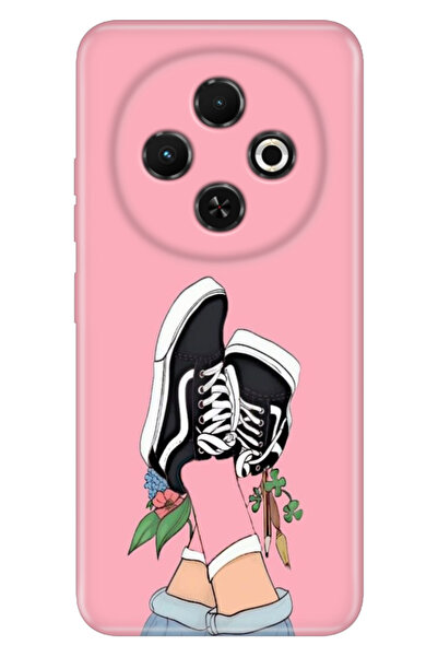 TECNO Spark 30C 6.67 " Kılıf Tecno Kamera Koruma Silikon Baskılı Pembe Kolej