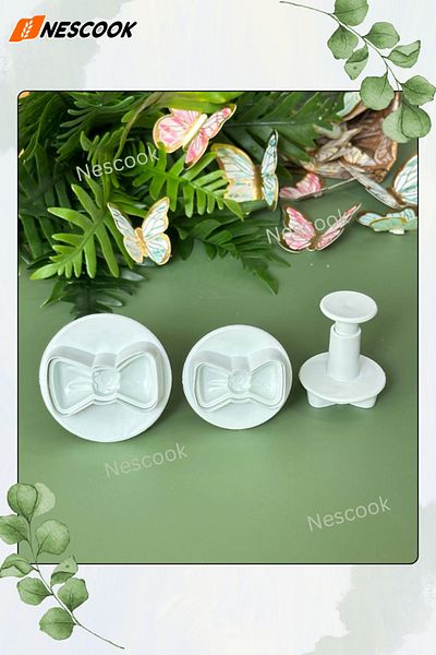 nescook 3 Pieces Small Bowtie Confectionery Cutters Candy Art Cake Cookie Cutter Decorating Mold
