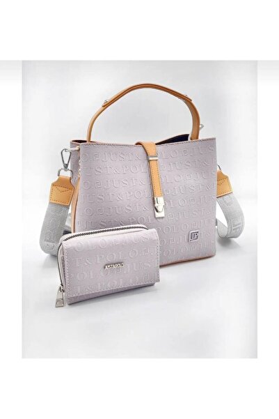 Just Polo مجموعة محفظة حقيبة نسائية مطبوعة بحروف واحدة باللون الأسود من Justp...