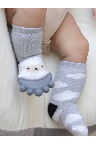 The LOG INVEST Silicone Teether Towel Baby Socks Gray