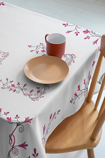 GMhome Pembe Çiçek Desen Dijital Baskılı Dertsiz Masa Örtüsü