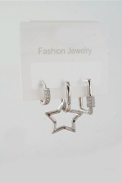 ARTEMİSİA Women Vip Series Antiallergenic Mixed Figured Zircon Stone 3 Earring Set