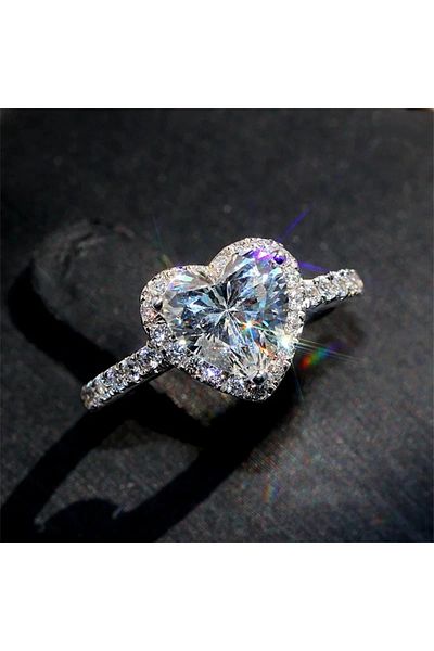 Choice R1138-Silver-8 R1138-Silver خاتم قلب فضي فاخر للنساء، أنيق وعصري، مرصع بالمعادن
