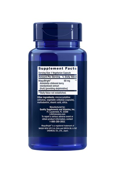 Life Extension MaquiBright® Tear Support, 60 mg Maqui Berry Extract for Dry Eyes, Eye Health, 30 Capsules