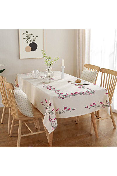 GMhome Pembe Çiçek Desen Dijital Baskılı Dertsiz Masa Örtüsü