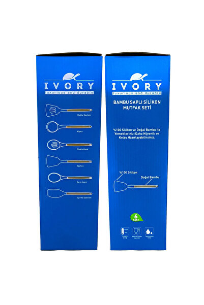 IVORY Natural Bamboo Handle 100% Silicone Kitchen Set 6 Pieces