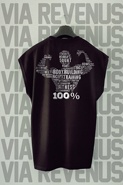 Vordevia Tricou sport 100% cu mâneci zero, cu decolteu, imprimat pe spate