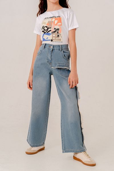 GİYİCEM TEKSTİL Girl's Left Long Denim Trousers 2202