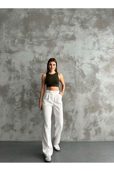 BLOOMS BAG Women's High Waist Velcro Pocket Wide Leg Palazzo Trousers