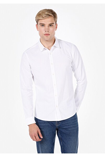 Colin's Cămașă Slim Fit Gât Cămașă albă cu mânecă lungă pentru bărbați