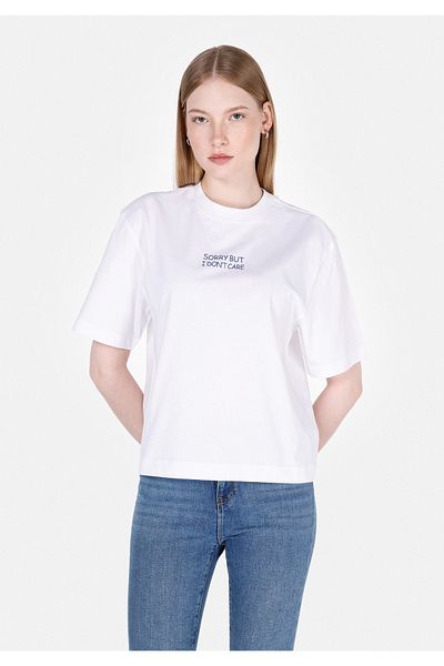 Colin's Tricou alb cu mânecă scurtă pentru femei, cu decolteu rotund, cu croială normală