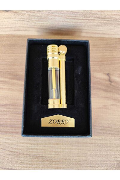 HK GİFT SHOP Gold Renk Gaz Göstergeli Şık Hediye Kutulu Benzinli Zorro Çakmak