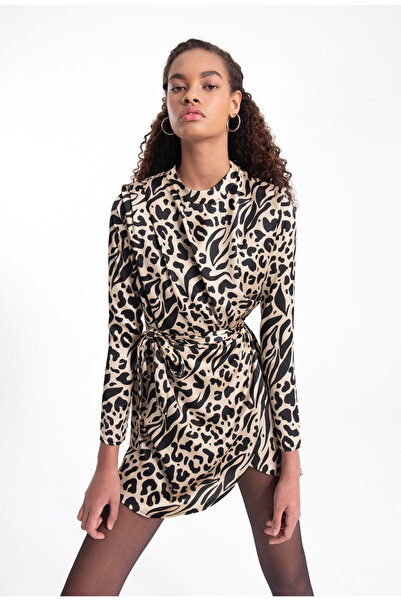 Jungle BSL DİK YAKALI LEOPAR MİNİ ELBİSE
