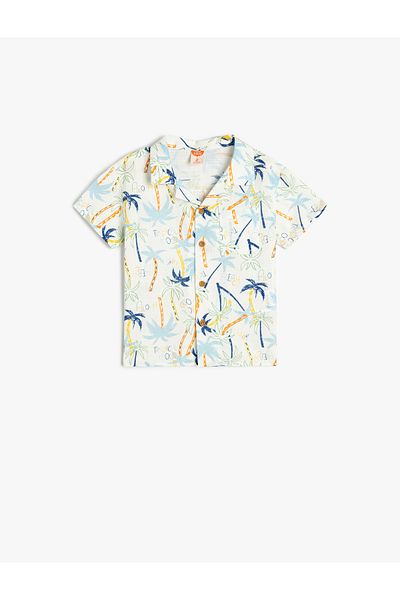 Koton Palm Printed Buttoned Cotton Short Sleeve Shirt