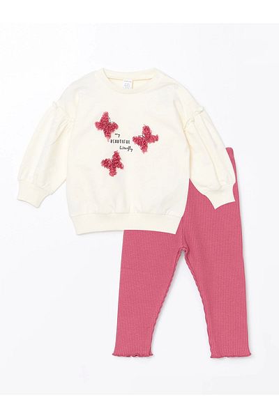 LC Waikiki Crew nyakú, hosszú ujjú, nyomott kislány pulóver és leggings szett 2 darabból