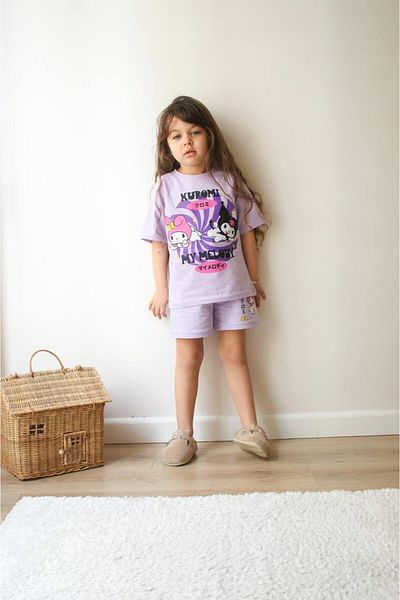 MİNİKO KİDS Girl's Kuromi Modeled Printed Shorts Cotton Suit