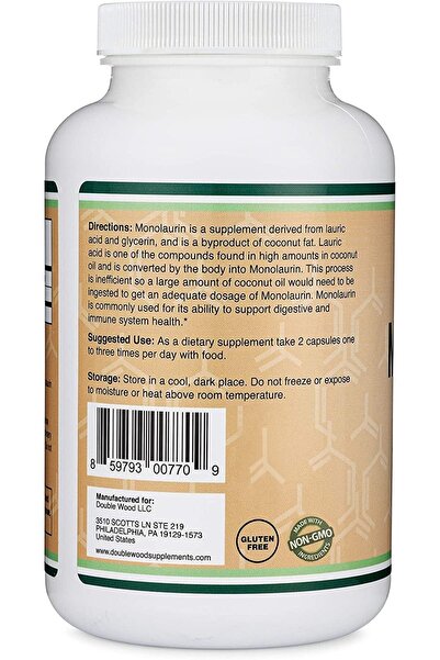 Double Wood Supplements Monolaurin Immune Support 1,000mg, 210 Capsules (Vegan, Non-GMO, Gluten-Free) by Double Wood