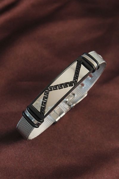 Lisinya 316L Steel Black Ethnic Pattern Adjustable Straw Cord Bracelet - Lisinya