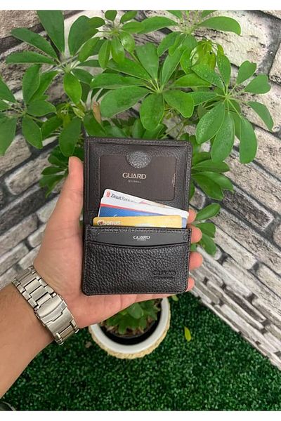 GUARD Magnetized Small Size Brown Genuine Leather Card Holder/Business Card Holder Men/Women P131