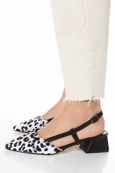 moun shoes Deschis la spate, cu model leopard, vârf ascuțit, toc scurt, balerină de zi cu zi, pantofi cu toc pentru femei