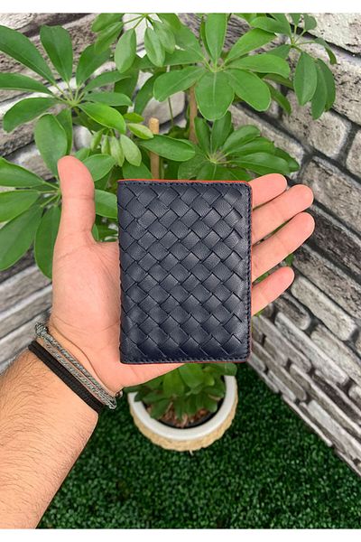 GUARD Knitted Printed Navy Blue Genuine Leather Card Holder Men's / Women's P5191
