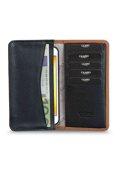 GUARD Hazelnut Black Genuine Leather Portfolio Wallet with Phone Port Men's / Women's P1419