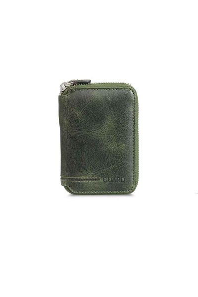 GUARD Zippered Antique Green Genuine Leather Mini Men's Wallet P796
