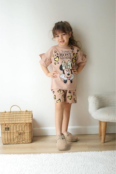 MİNİKO KİDS Girl's Character Model Printed Shorts Cotton Suit
