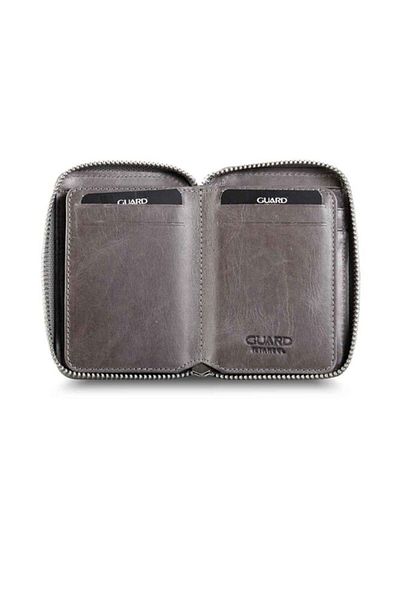 GUARD Zippered Antique Gray Genuine Leather Mini Men's Wallet P796