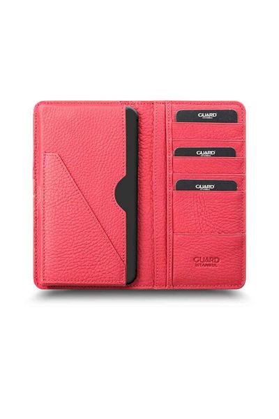 GUARD Red Genuine Leather Unisex Wallet with Phone Port P1420