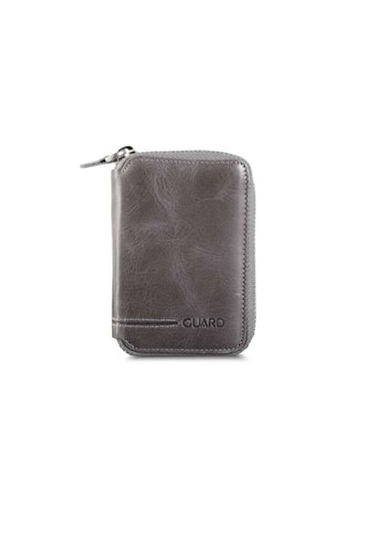 GUARD Zippered Antique Gray Genuine Leather Mini Men's Wallet P796