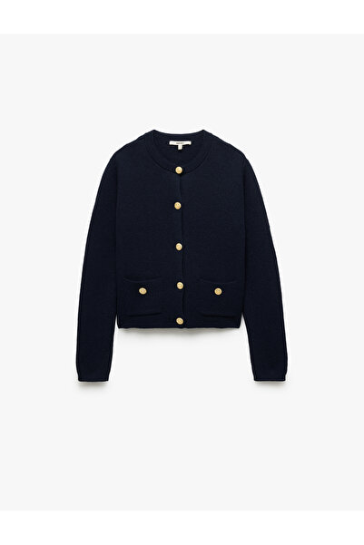 Koton Pletený svetr s dlouhým rukávem a knoflíkem s kapsami