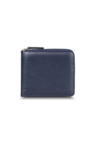 GUARD Retro Zippered Genuine Leather Men's Navy Blue Wallet P859